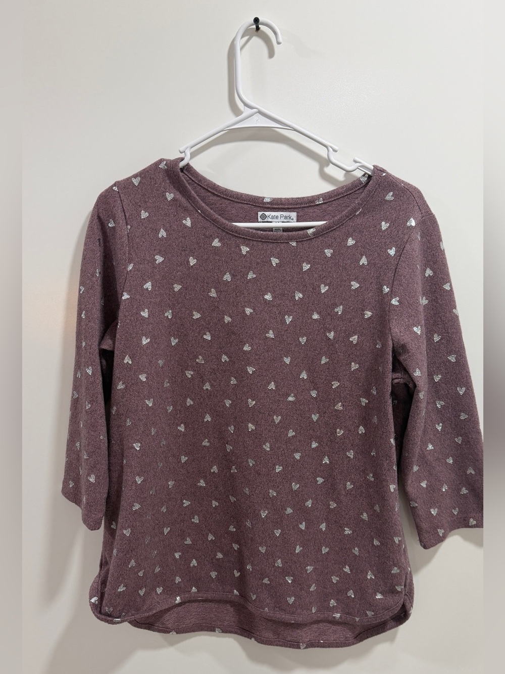 Girls' Mauve Heart Print Long Sleeve Top With Foil Hearts
